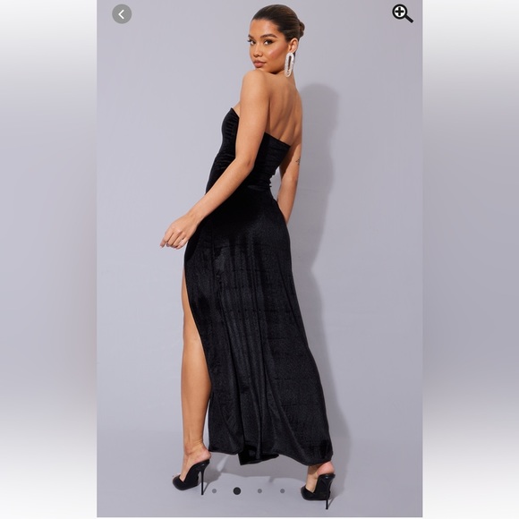 Black velvet draped wrap, detailed Bando Maxi dress - Picture 2 of 5